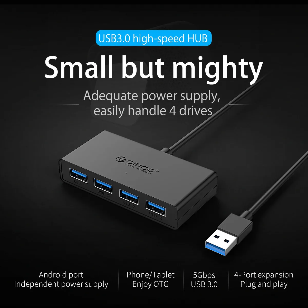 Высокоскоростной Концентратор ORICO USB 3 0 с 4 портами usb-порт концентратор Micro-Port для
