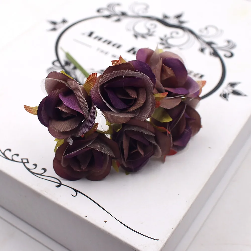 Light Purple 6 шт., искусственные цветы, простая красная роза для свадьбы, украшения дома, ювелирные аксессуары, цветы для скрапбукинга, сделай сам, товары для рукоделия - Цвет: Light Purple