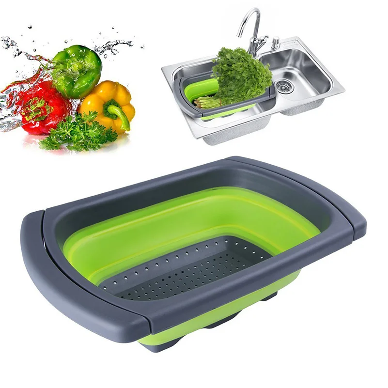 

New Plastic Silicone Colander Strainer Magic Baskets Collapsible Foldable Fruit Vegetable Gadgets For The Kitchen Cooking Tools