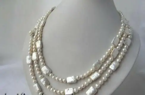 

65'' 6MM White Round Rectangle Freshwater Pearl Necklace