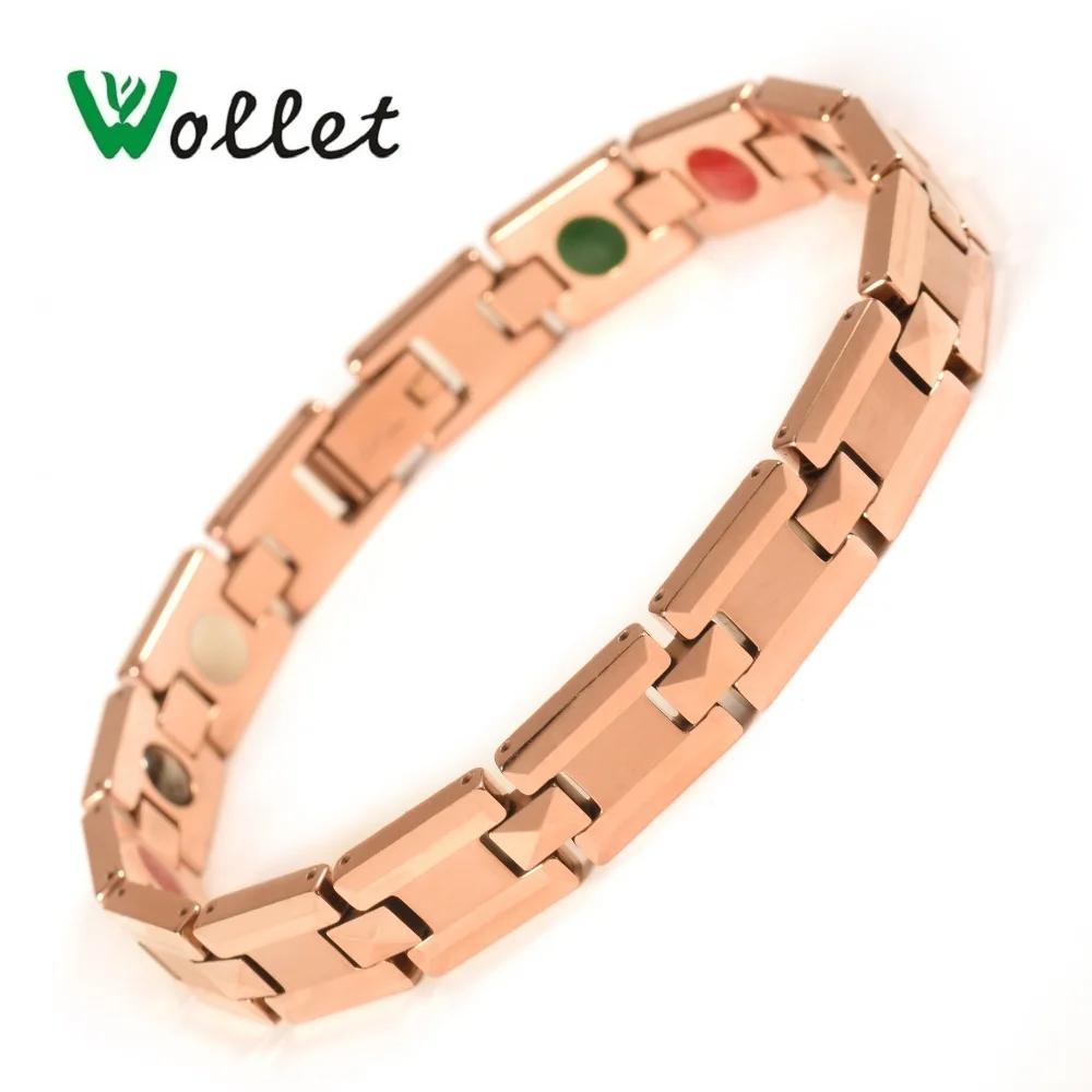 

Wollet Jewelry Tungsten Magnetic Bracelet For Women Men Rose Gold Color 5 in 1 Infrared Germanium Tourmaline Negative Ion 20.6cm