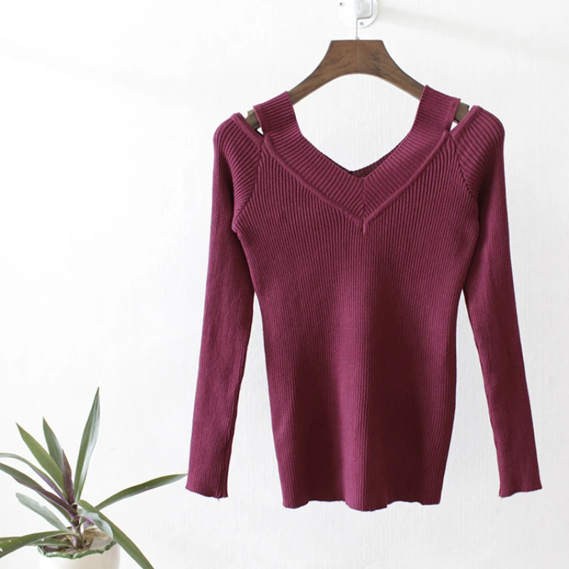 Fashion Women's Clothes Autum Spring Winter Warm Slim Tight Sexy Double V Long Sleeves Bottoming Coat Fall T Shirt Knit Sweater | Женская