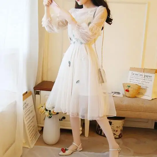 Vestido de festa Осеннее женское платье принцессы 2 предмета Цветочная вышивка три