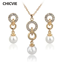 chicvie vintage wedding engagement jewelry diy sets more gold color simulated pearl jewelry set earring necklace set set1400020