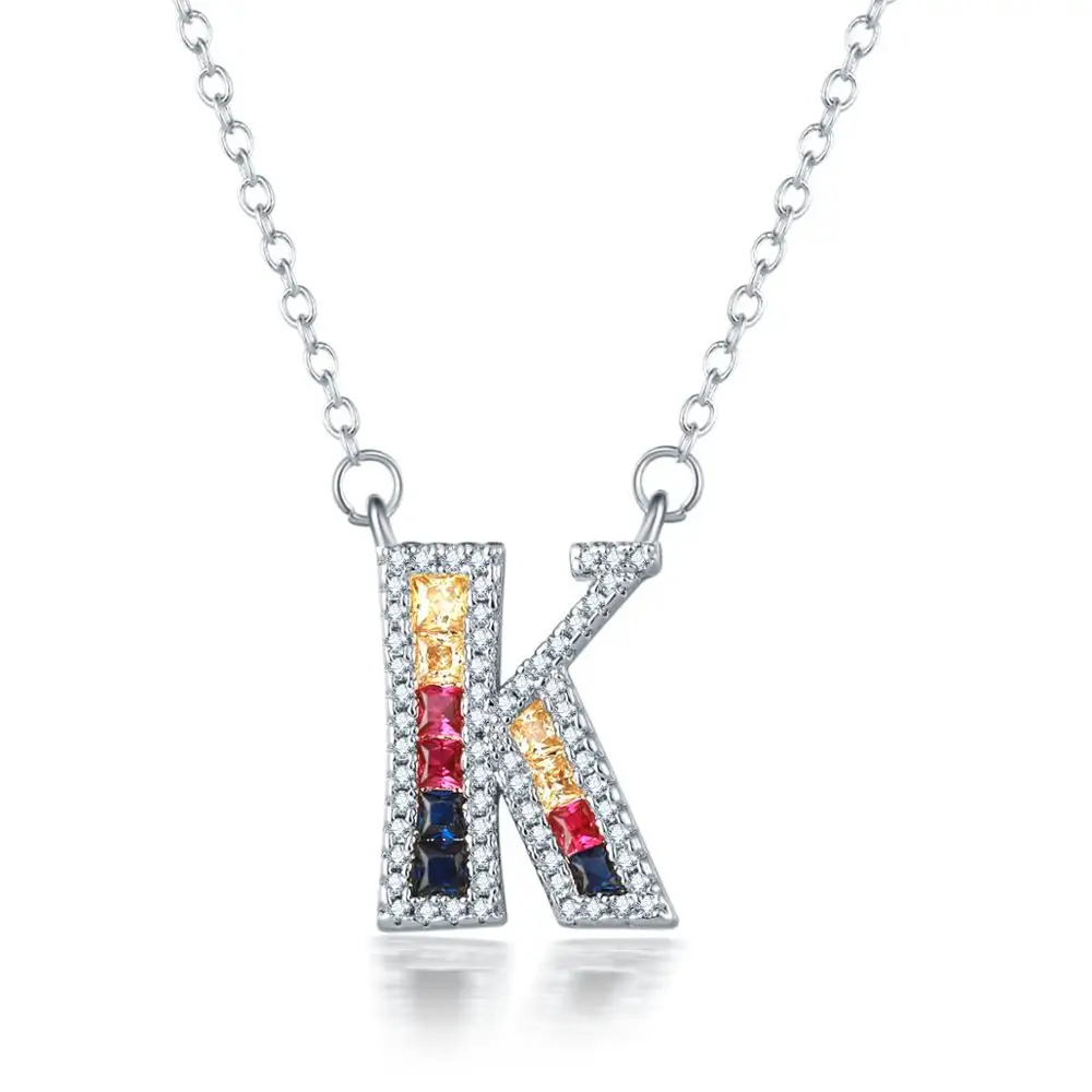 Color K UMODE, новинка, модные микро радужные CZ кубические циркония, A-Z, инициалы, буквы, подвески, ожерелья для женщин, ювелирные изделия UN0363A - Окраска металла: Color K