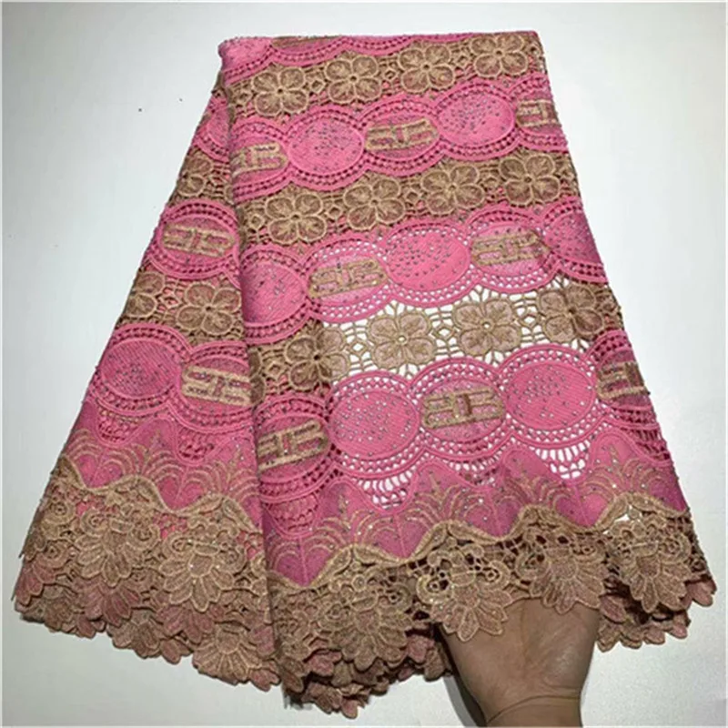 

2019 New Design African Lace Fabric High Quality Guipure lace For Wedding Dress Cotton Lace With Stones Nigerian Lace Fabrics
