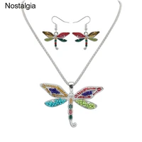 nostalgia dragonfly earring necklace for women wedding jewelry enamel set animal parure bijoux femme