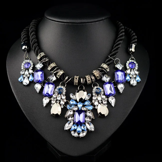 2015 Hot Fall Fashion For Women Made In China Bijouterias Correntes Collars Green Day Long Crystal Statement Blue Necklace Women|earring