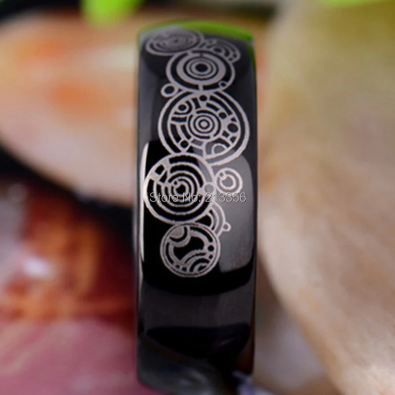 Free Shipping!USA Hot Sales E&ampC TUNGSTEN LUXURY JEWELRY 8MM COMFORT FIT BLACK DOME DOCTOR WHO TIME LORD WEDDING RING | Украшения и