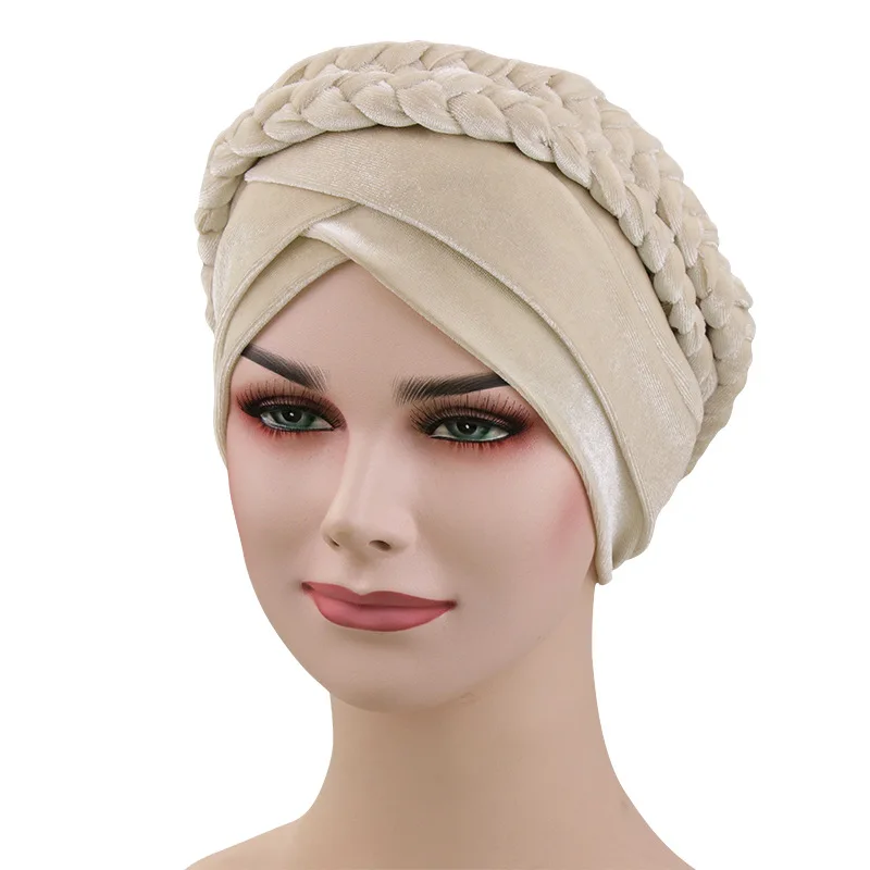 

Headwear Turban Velvet Head Caps Hair Accessories For Women Braid Muslim Women Hats Mujer Headcloth