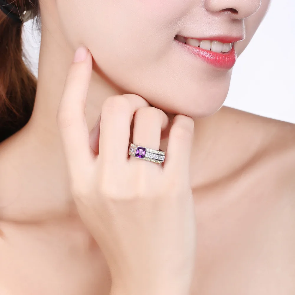 Мужское и женское кольцо из серебра 925 пробы с аметистом изумрудом|ring size|ring size 7fine
