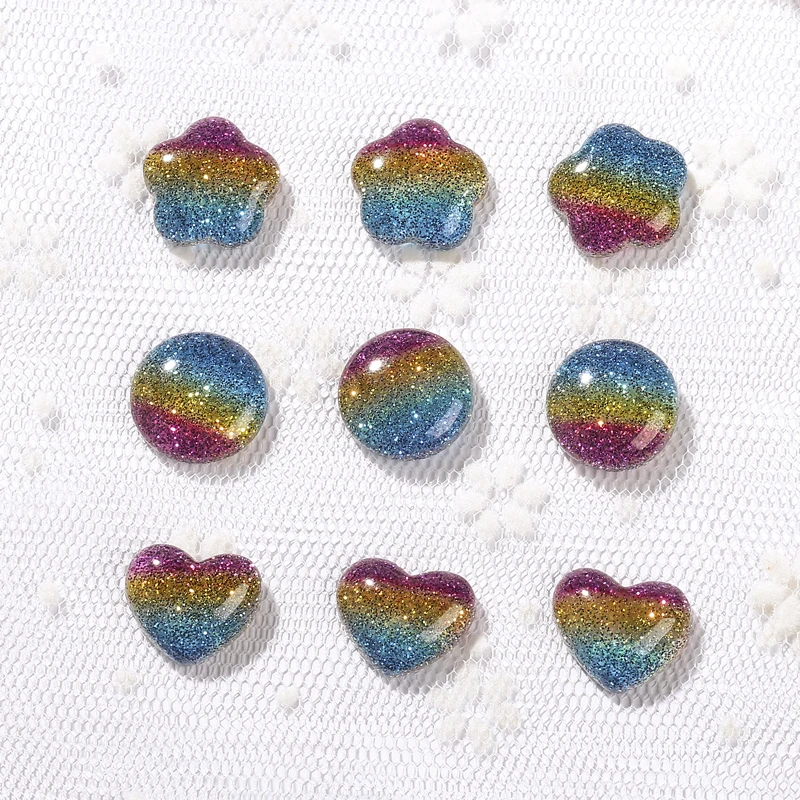 

30Pcs 12MM Flatback Resin Heart Charms Glitter Rainbow Star Circle Cabochons for DIY Jewelry Making