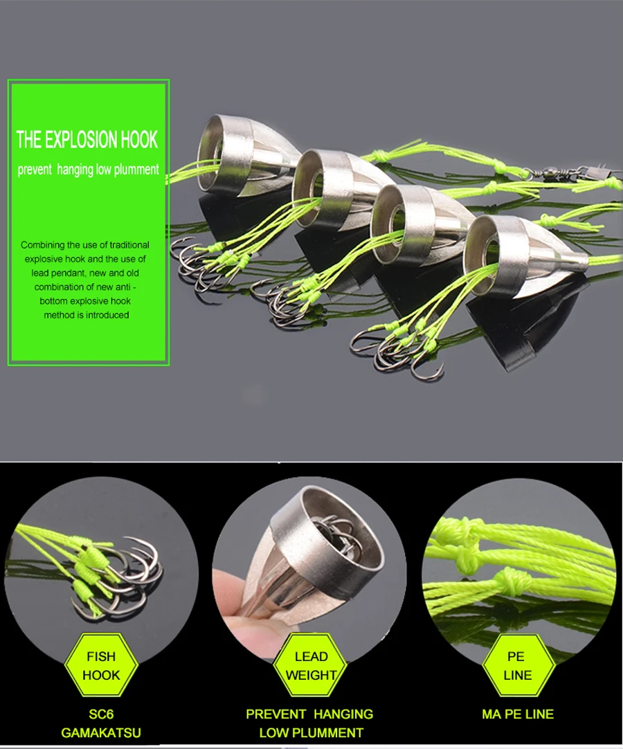 4 шт./кор. углерода Lead Jig взрывные Крючки набор 24g 6-13# колючей Отсадочная рыболовный крючок на карпа грузило «Три в одном» поворачивается на линии Рыболовные снасти T4