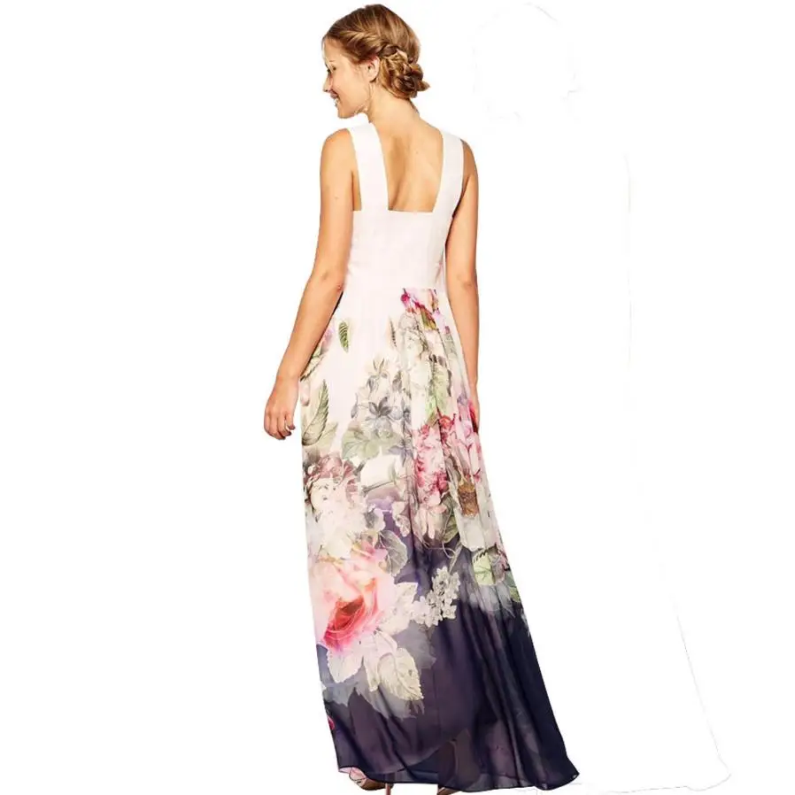 Летние Для женщин Повседневное Fit And Flare Floral платье без рукавов с принтом Длинные