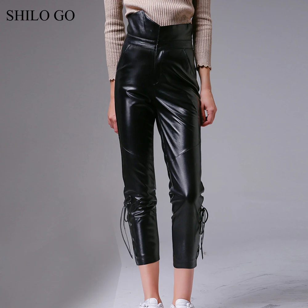 Женские кожаные брюки SHILO GO осенние модные из натуральной овчины с высокой талией
