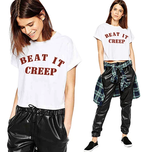 Для женщин летние Мода Beat It ползучести Письмо печати короткий рукав футболка Crop