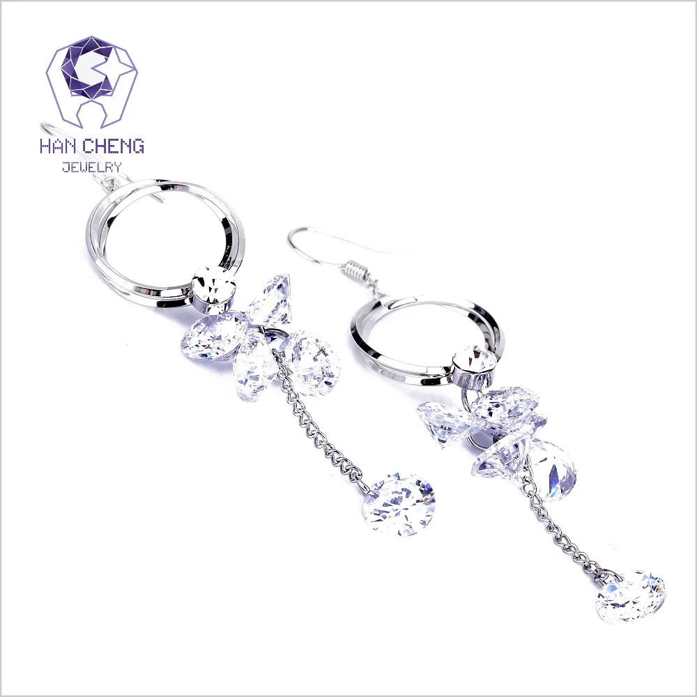 HanCheng New Circle Dangle Hanging Copper Silver Plated Gem Stone Zircon Long Drop Earrings For Women Jewelry brincos bijoux | Украшения и