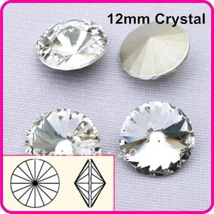 100pcs/Lot , Color Clear/Crystal 12mm Rivoli stone, Free Shipping! Chinese Top Quality Crystal Rivoli