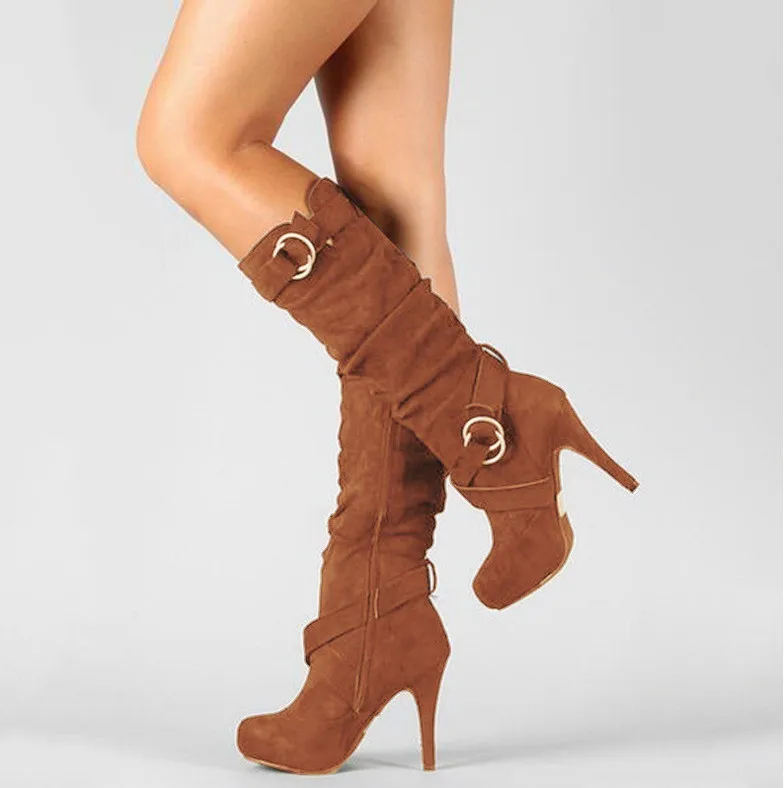 2019 New Explosion Models Women's Shoes High-heeled Thin Legs Stretch Boots Belt Buckle Large Size Waterproof Platform Thick Wit | Обувь