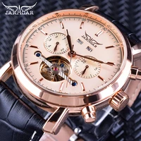 jaragar rose golden tourbillion genuine belt mens business wristwatch creative watch top brand luxury mechanical automatic clock