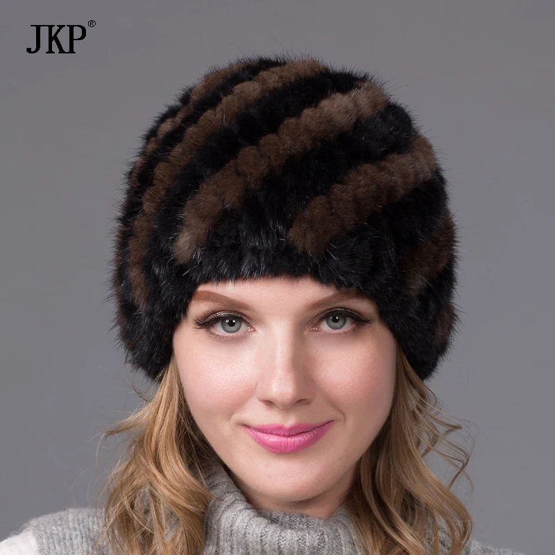 Женская зимняя шапка JKP с подкладкой из натуральной кожи новая женская вязаная и