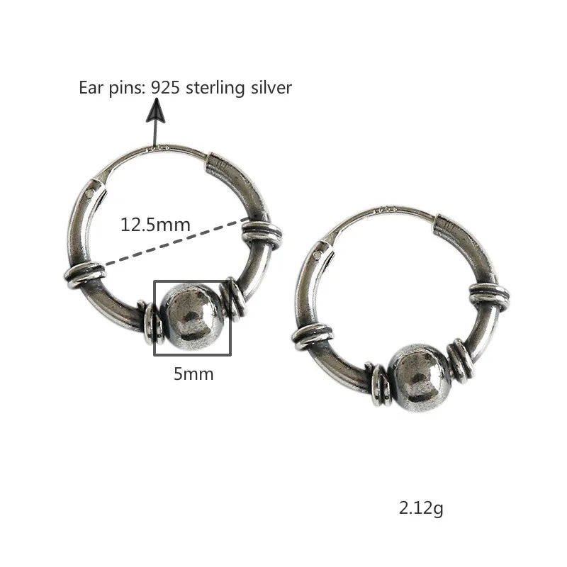 Flyleaf Statement Ball Hoop Earrings For Women Real 925 Sterling Silver High Quality Girl Fine Jewelry Vintage Simple Ear Buckle | Украшения