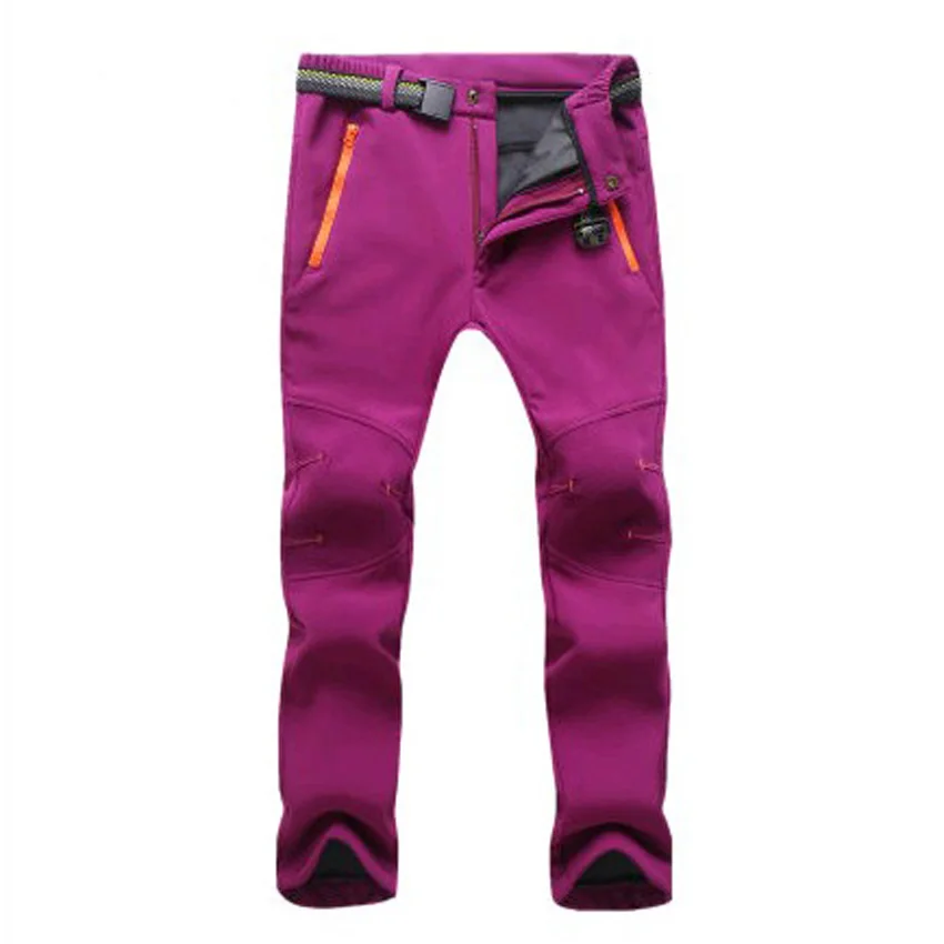 Women Grape Purple Горные женские и мужские толстые теплые флисовые софтшелл брюки ветрозащитные уличные рыболовные походные лыжные брюки бренд VA288 - Цвет: Women Grape Purple
