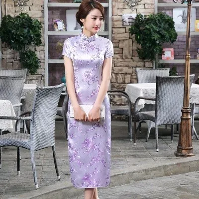 Purple plum blossom Традиционное китайское платье размера плюс S-6XL, чонсам, драконом Фениксом, длинное платье Ципао, сексуальное платье с разрезом, костюм танга, женское банкетное платье Ципао - Цвет: Purple plum blossom