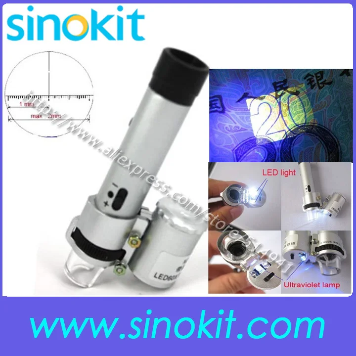 

60X Jewelry Loupe Eye Magnifier Microscope Three UV LED Lights Ultraviolet Lamp with Moeny Inspection Function 9886