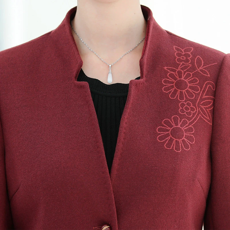 

New Winter Women Elegant Blend Peacoat Woollen Jacket Woman Fashion Printing Wool coat Female Plus size V-neck Outerwear 4XL 883
