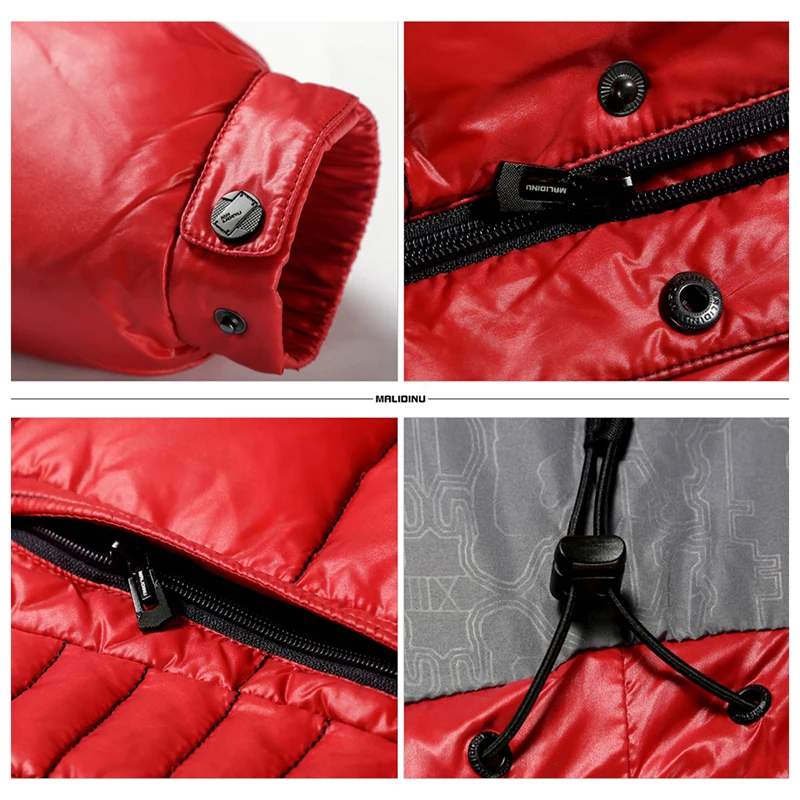 MALIDINU 2022 Brand Down Jacket Men Winter Down Coat Down Jacket Man Hooded Red Winter Warm Jacket Big Mens Size Winter Jackets