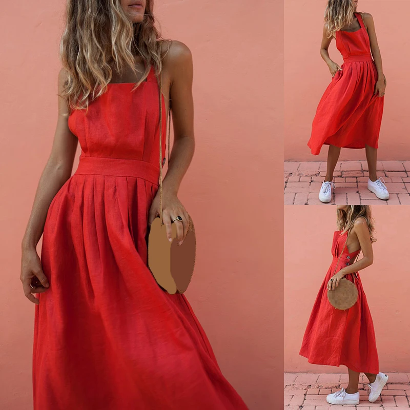 Женское платье женские сексуальные Полиэстеровые ремни красные без спинки