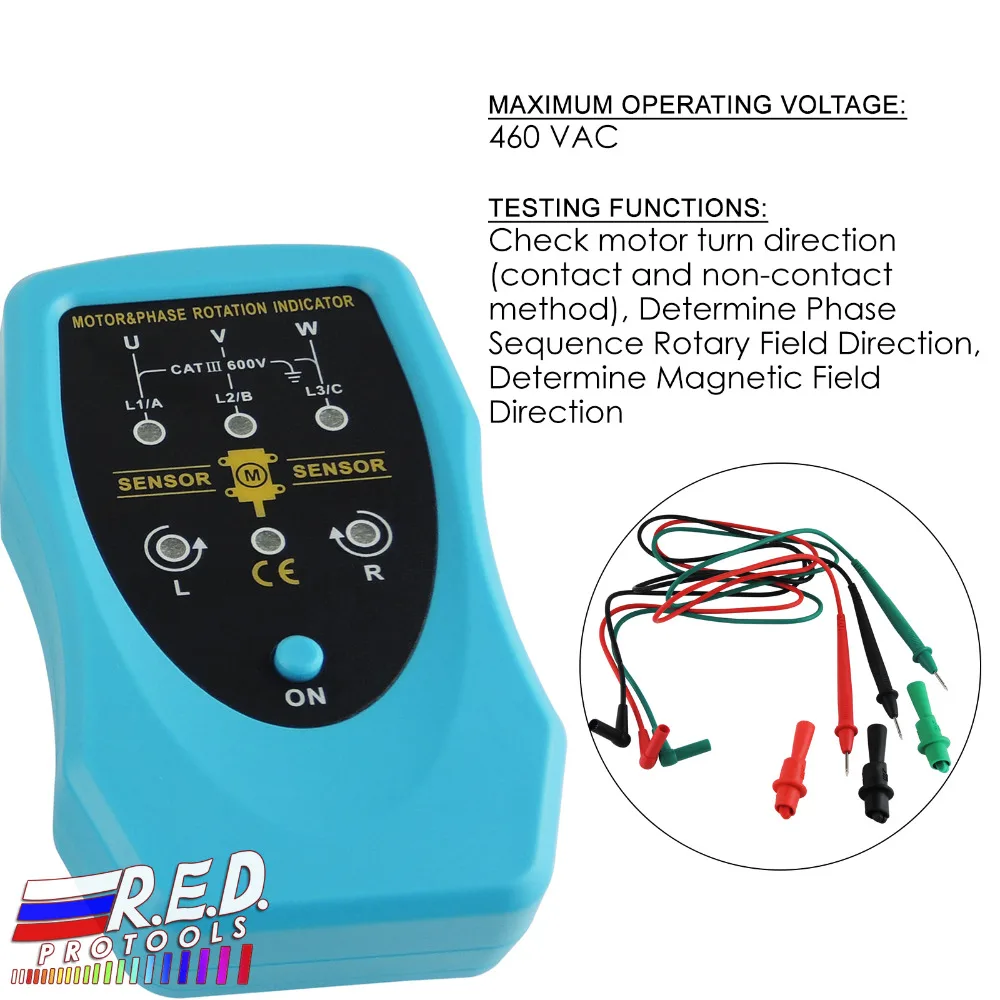 

Phase Sequence Rotary and Motor Rotation Indicator Conveyors Pump Tester Meter Industrial Tool 120~460VAC