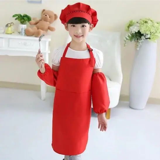 RED Детский фартук, детский рукав, шляпа, карман для детского сада, кухни, для выпечки, живопись, для приготовления пищи, напитков, еды, Enfant Tablier Delantal, логотип, принт - Цвет: RED