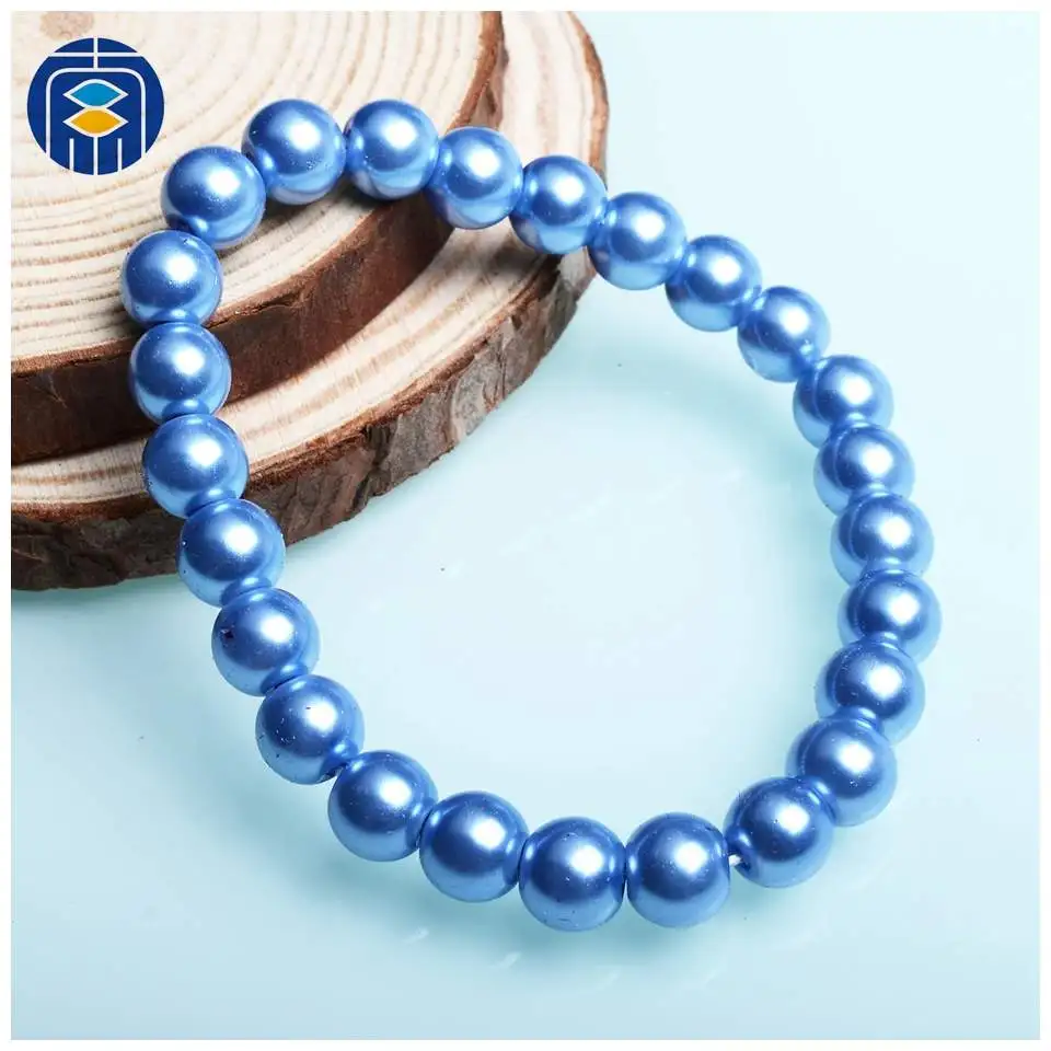 4.Lt-Blue JuleeCrystal 8 мм имитация браслет из искусственного жемчуга Мода Красочные оптом эластичный стрейч браслет из стеклянных бусин для женщин - Окраска металла: 4.Lt-Blue
