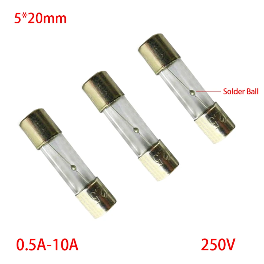 

T0.5A T500MA T1A T1.6A T2A T2.5A T3A 250V AC 5*20mm 5x20mm Delay Slow Blow Glass Tube Fuse Link With Solder Ball