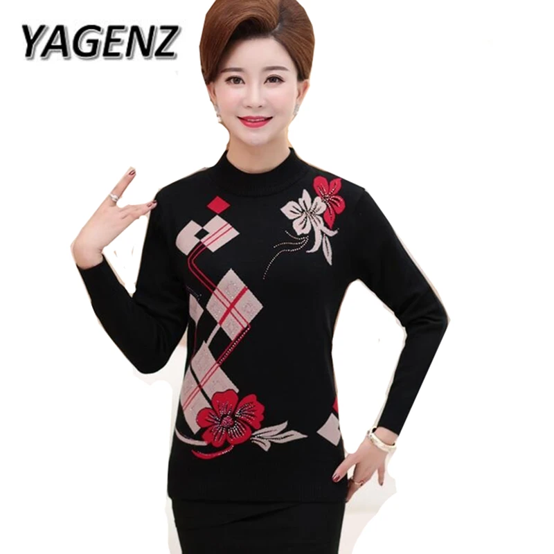 2020 New Autumn Winter Middle-aged Women Knit Sweater Plus size 4XL Fashion Slim O neck Pullover Shirt Casual Tops | Женская одежда