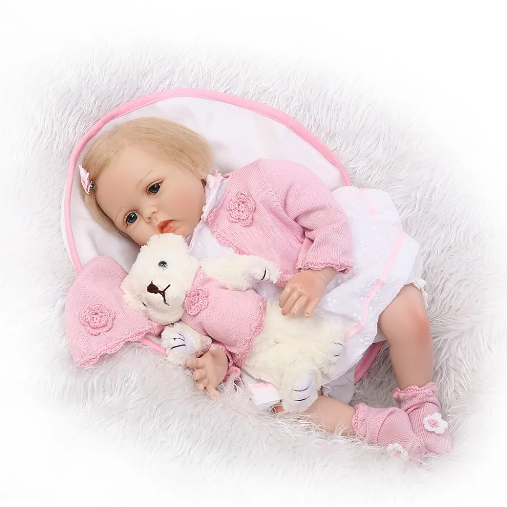 

Lifelike Doll 55cm Pink Girl Toys Baby Reborn Bear Safe Gifts Kids Children Products Clothes Cartoon Dress Socks Blanket