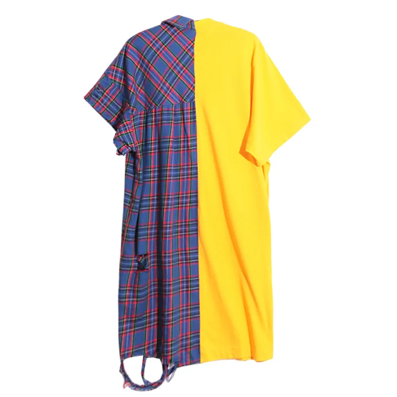 Twotwinstyle печатных плед летнее платье Для женщин длинная футболка мини рубашка