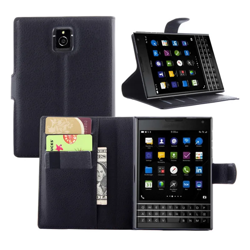 Модный чехол из искусственной кожи личи для Blackberry Passport Q30 с отделениями карт и