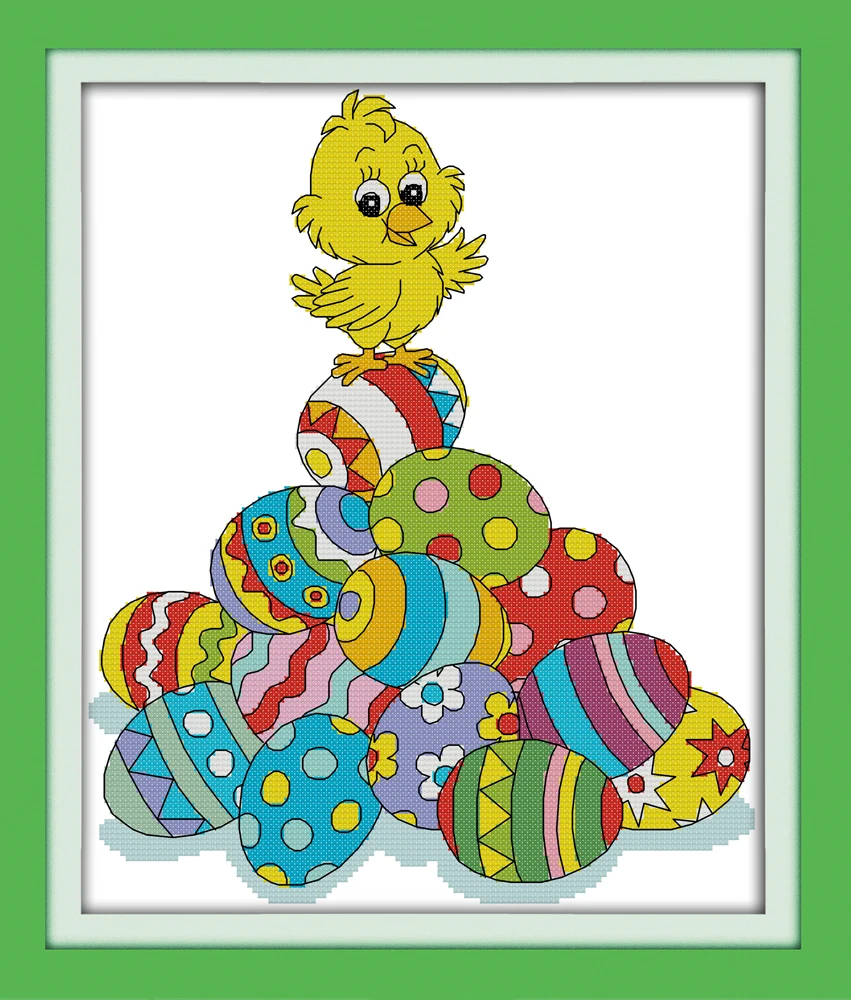 

The chicken and Easter eggs cross stitch kit DIY embroidery set handmade needlework cross-stitching DMC color Dreamfounder