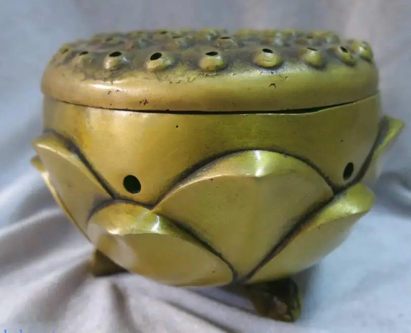 China fine brass copper censer carved seedpod of the lotus Incense Burner Statue | Дом и сад