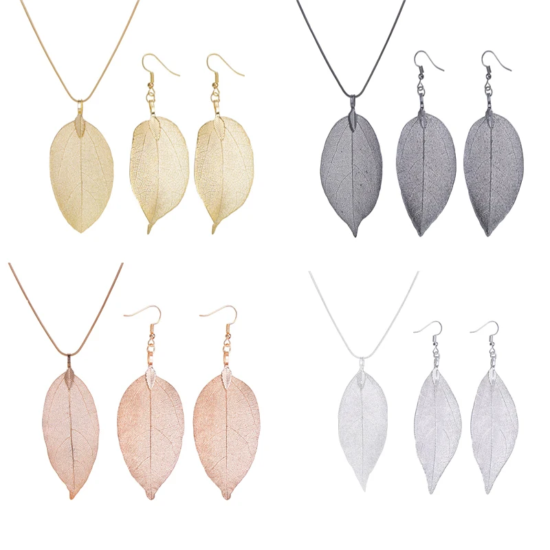 2 шт./компл. новые модные ювелирные наборы простые листья полые подвески серьги