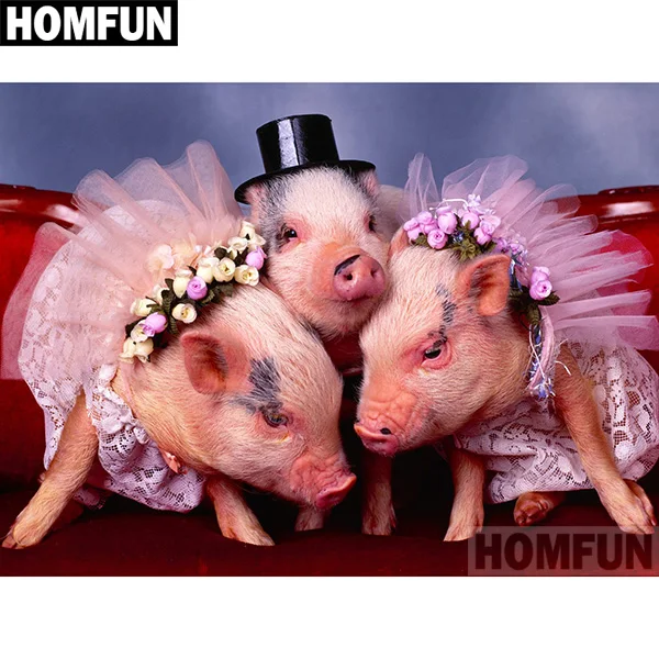 Зеленый HOMFUN 5D DIY Алмазная картина полный квадратный/круглый дрель "Животные СВИНЬЯ" 3D вышивка крестиком подарок домашний Декор подарок A06815 - Цвет: Зеленый