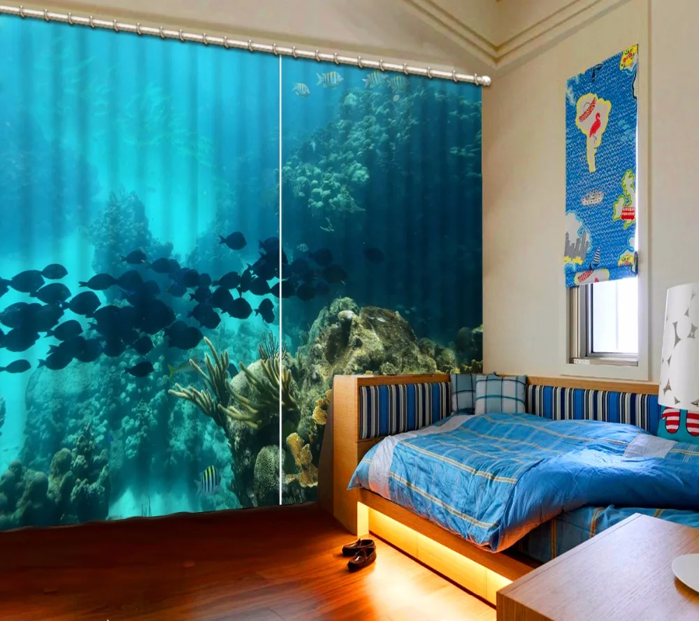 

curtains drapes custom 3d curtains kitchen window living room curtains Ocean World 3d stereoscopic modern curtains