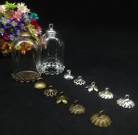 20pcs 30*20mm clear mix color tube bell jars glass wishing bottle fashion necklace with lace base cap glass vial pendant gifts