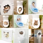 Наклейки на дверь туалета с 3d-эффектом для кошек и туалета, мультяшная Настенная Наклейка на холодильник, наклейки для домашней ванной комнаты, декор плакат на стену