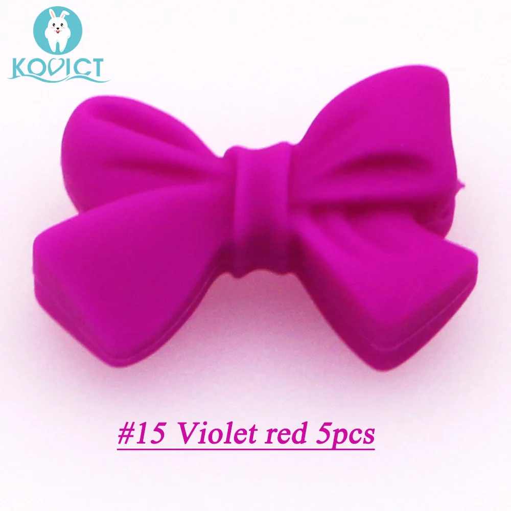 NO.15 Violet red Kovict 27 мм Силиконовые узел галстук бабочка бусины 5/12/20 штук Еда Класс Силиконовые Прорезыватели для зубов DIY жевательные Цепочки и ожерелья против грызунов нового дизайна - Цвет: NO.15 Violet red