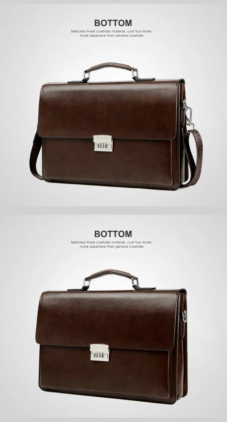 Business Men's Bag Large Capacity Cowhide Leather briefcase Horizon Password Lock Shoulder Messenger Bag