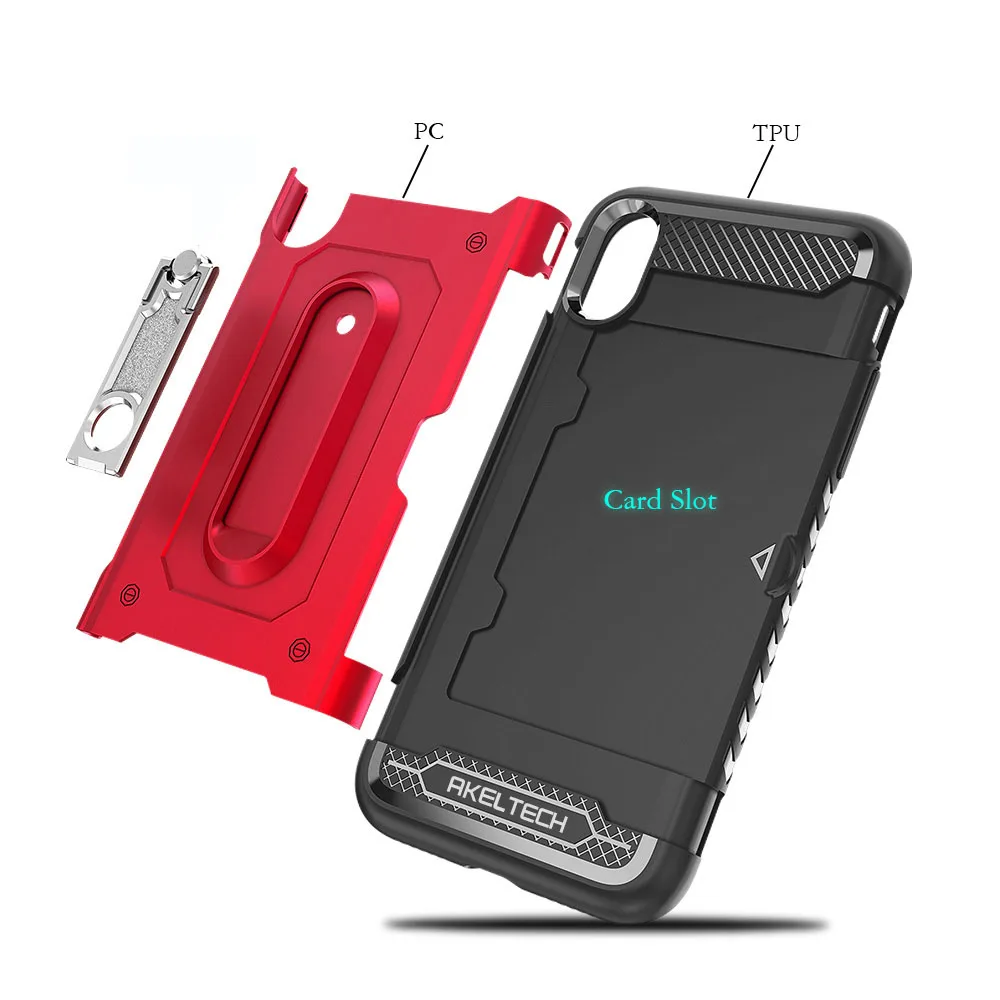 For iPhone XR Case 2in1 Soft TPU &amp Hard Back Armor With Metal Kickstand Card Holder Anti Shock Cover Apple |